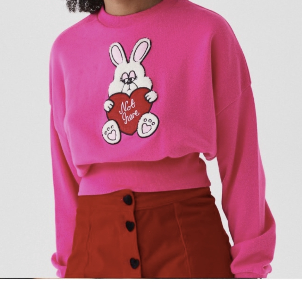 Lazy oaf not here bunny cropped sweatshirt